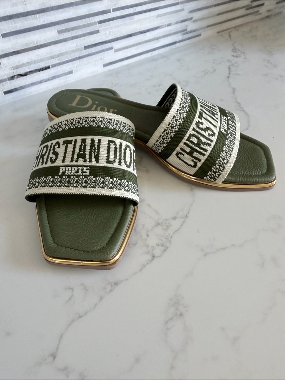 Dior Olive Green Logo Canvas Slide Sandals size 7 - Picture 11 of 12